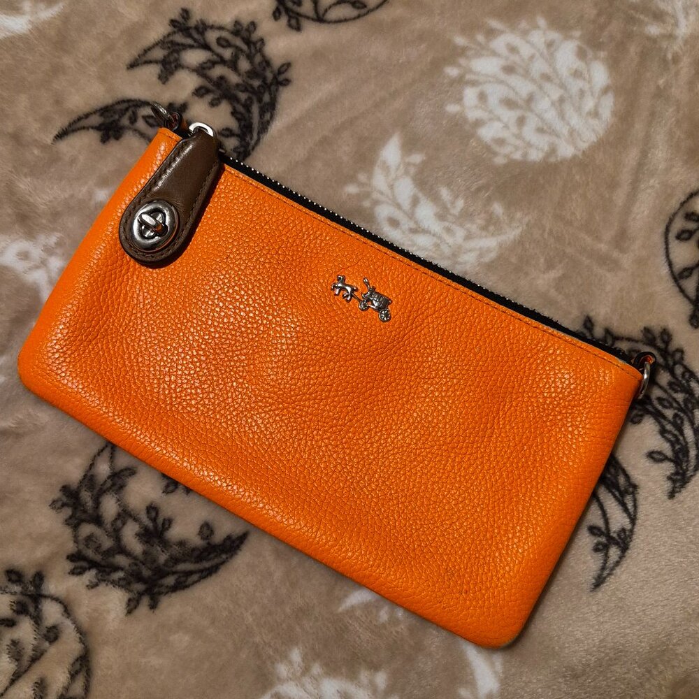 Neon Orange Coach Wallet Clutch
